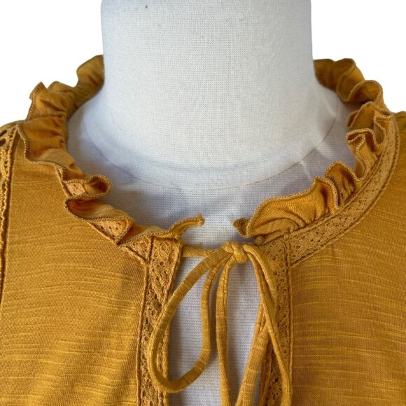 Terra & Sky Sleeveless Blouse Womens Size 1X Mustard Yellow Tie Front - Picture 6 of 10
